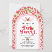 Two Sweet Strawberry 2nd Birthday Invitation