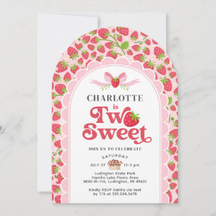 Two Sweet Strawberry 2nd Birthday Invitation