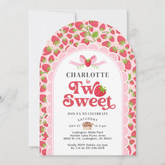 Two Sweet Strawberry 2nd Birthday Invitation