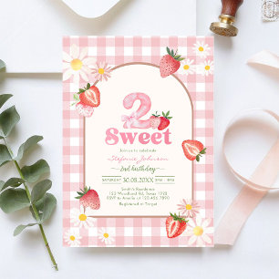 Two Sweet Strawberry 2nd Birthday Invitation
