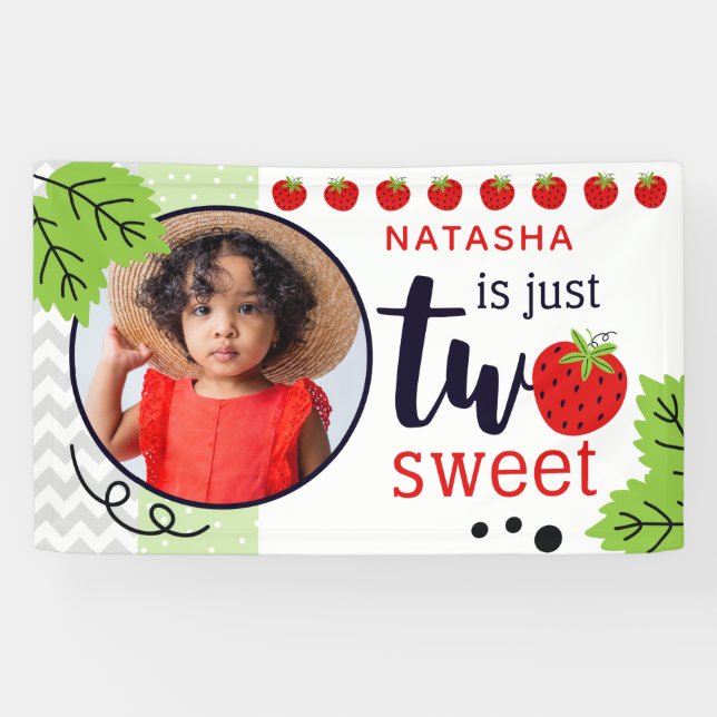 TWO Sweet Strawberry Baby 2nd Second Birthday Banner (Horizontal)