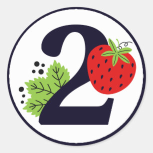 TWO Sweet Strawberry Birthday Girl 2nd Year Party  Classic Round Sticker