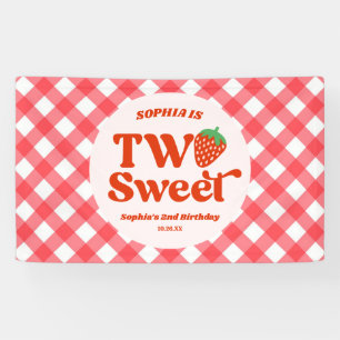 Two Sweet Strawberry Fruit 2nd Birthday Party Banner