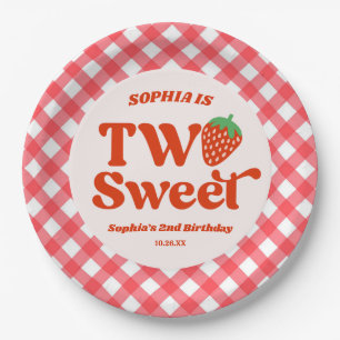 Two Sweet Strawberry Fruit 2nd Birthday Party Paper Plate