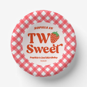 Two Sweet Strawberry Fruit 2nd Birthday Party Paper Plate