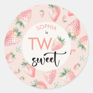 Two sweet strawberry kids birthday classic round sticker