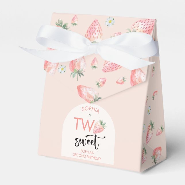 Two sweet strawberry kids birthday favour box (Front Side)