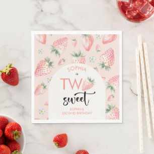 Two sweet strawberry kids birthday napkin