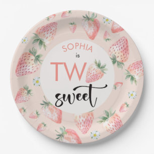 Two sweet strawberry kids birthday paper plate