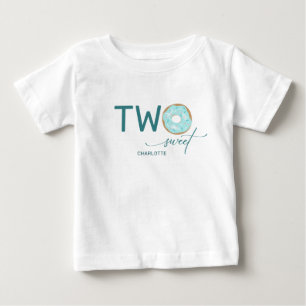 Two Sweet Teal Frosted Doughnut Girl's 2nd Birthda Baby T-Shirt