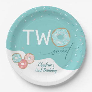 Two Sweet Teal Girls 2nd Birthday Party Paper Plate