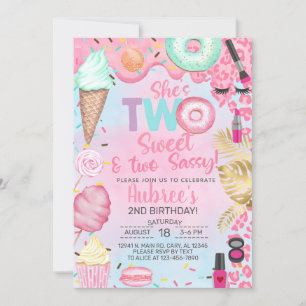 Two Sweet Two Sassy girl 2nd birthday invitation. Invitation