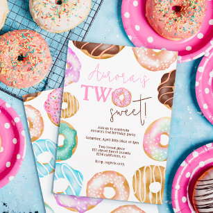 Two Sweet watercolor cute doughnuts 2nd birthday Invitation