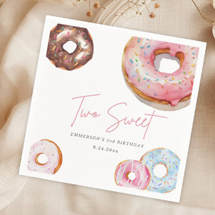 Two Sweet Watercolor Doughnut 2nd Birthday Napkin