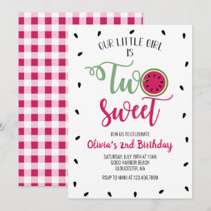 Two Sweet Watermelon 2nd Birthday Invitation