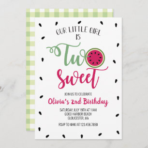 Two Sweet Watermelon 2nd Birthday Invitation