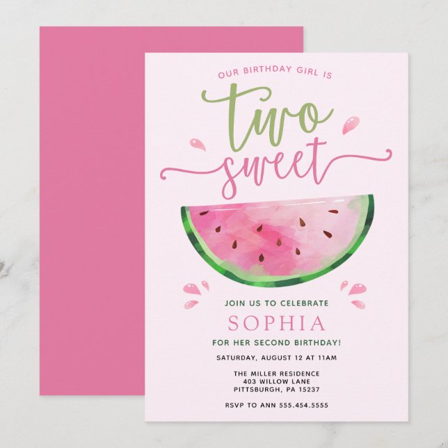 Two Sweet Watermelon Birthday Invitation (Front/Back)