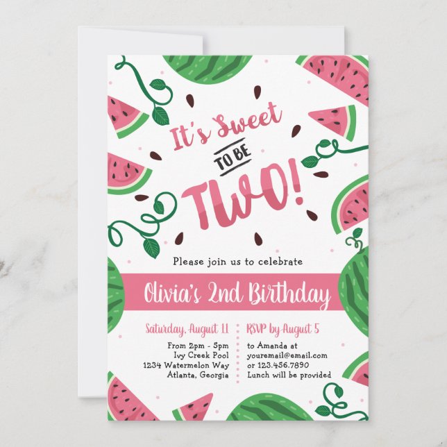 Two Sweet Watermelon Birthday Party Invitation (Front)