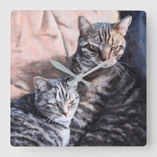 Two Tabby Cats Fine Art Wall Clock