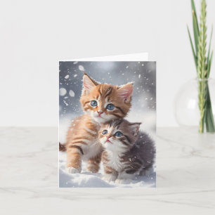 Two Tabby Kittens Playing in Snow Blank Greeting  Card
