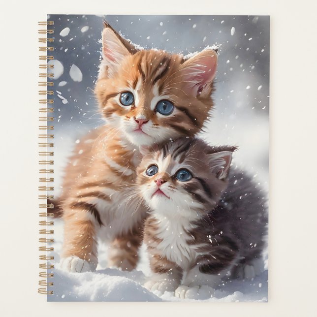 Two Tabby Kittens Playing in Snow Winter Planner (Front)
