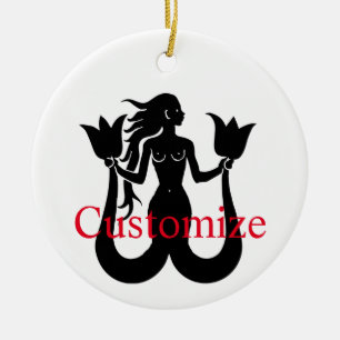 Two Tail Mermaid Silhouette Thunder_Cove Ceramic Tree Decoration
