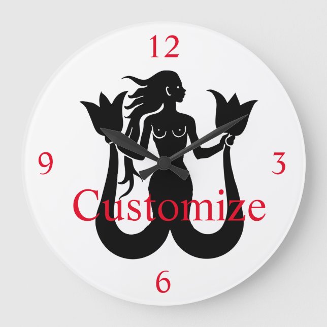  Two-Tail Mermaid Silhouette Thunder_Cove Large Clock (Front)