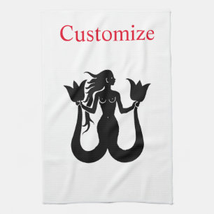  Two-Tail Mermaid Silhouette Thunder_Cove Tea Towel