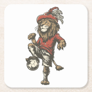 Two‑Tailed Lion Striker Square Paper Coaster