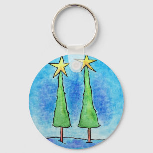Two Tall Christmas Trees Key Ring