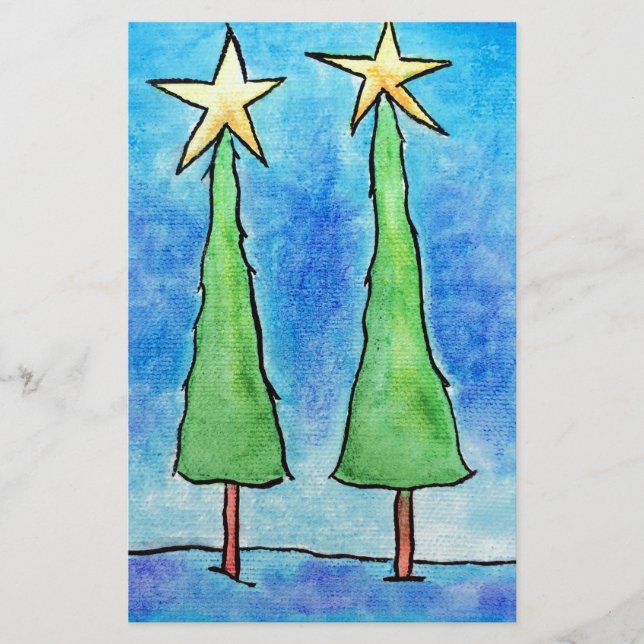 Two Tall Christmas Trees Stationery (Front)