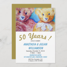 TWO TEDDY BEARS 50 YEARS TOGETHER PARTY INVITATION
