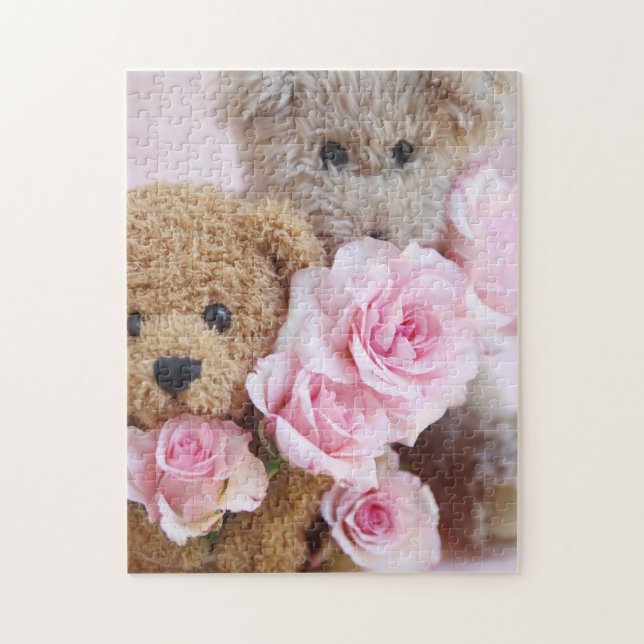 Two teddy bears holding roses jigsaw puzzle (Vertical)