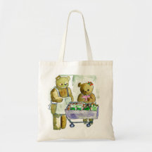 Two teddy bears shopping ai generated tote bags