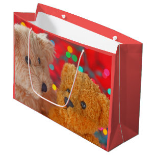 Two teddy bears with Christmas lights Large Gift Bag