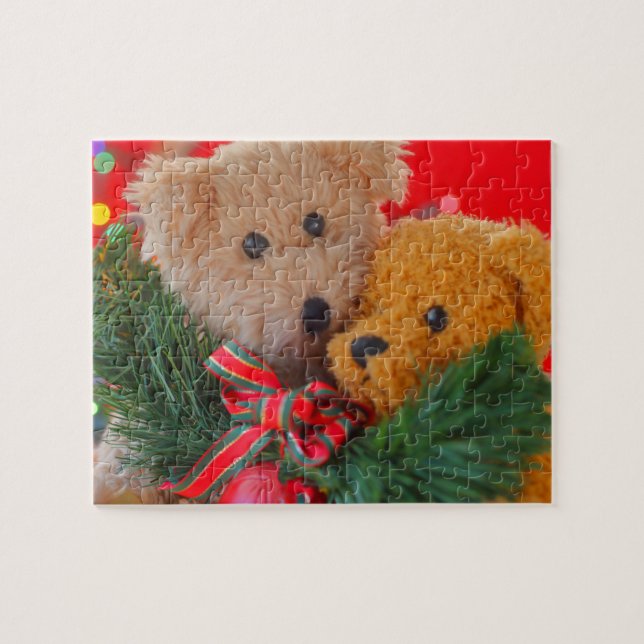 Two teddy bears with greenery and bow jigsaw puzzle (Horizontal)