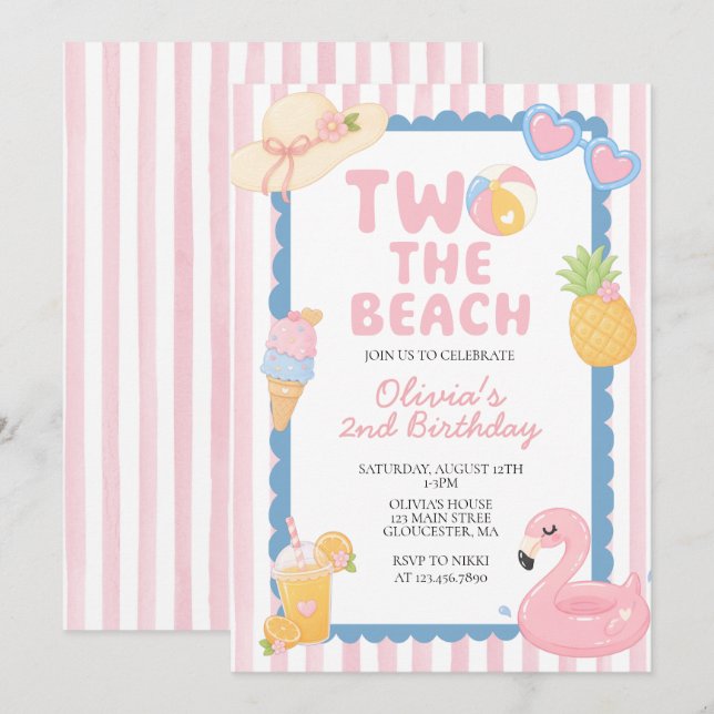 Two the Beach Coastal Summer 2nd birthday Invitation (Front/Back)