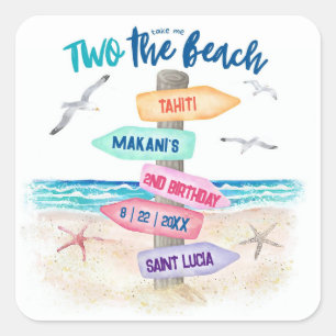 Two The Beach Kids 2nd Birthday Square Sticker