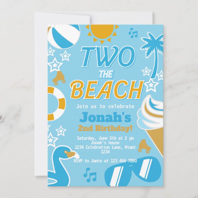 Two the Beach Party 2nd Birthday Boy summer Invitation (Front)