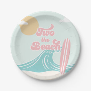 Two the Beach Pink Surf Beach Birthday Paper Plate