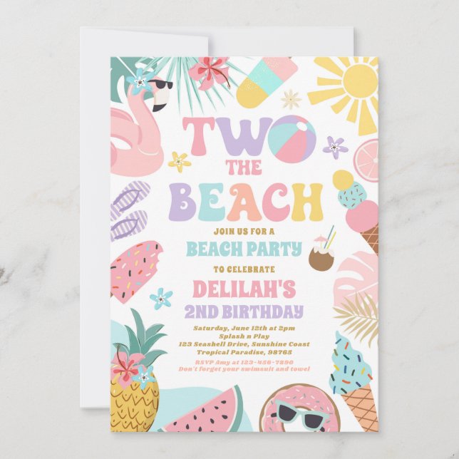 Two The Beach Summer 2nd Birthday Beach Party  Invitation (Front)