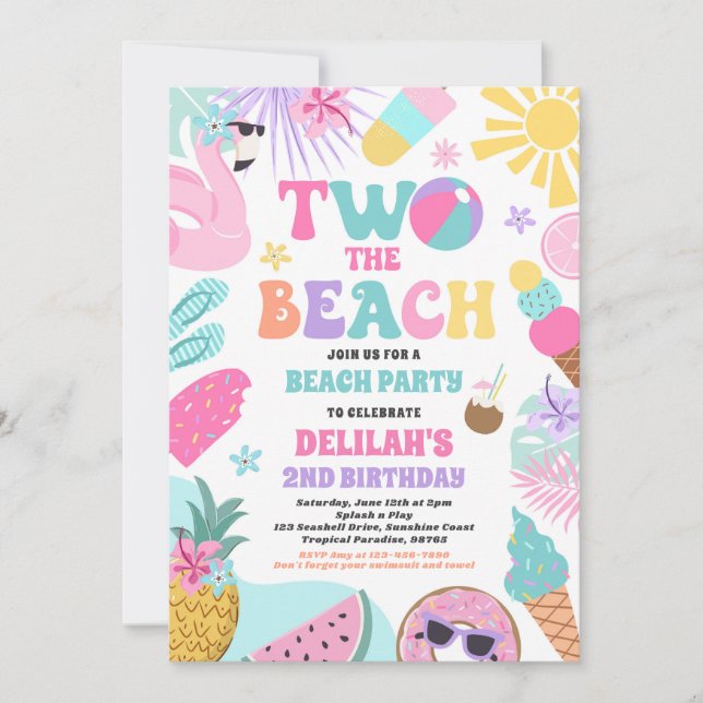Two The Beach Summer 2nd Birthday Beach Party  Invitation (Front)