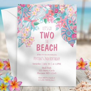 Two the Beach Summer Girls Birthday Invitation