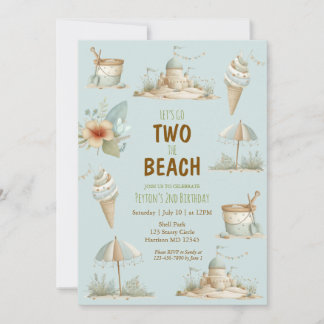 Two the Beach Summer Kids Birthday Invitation