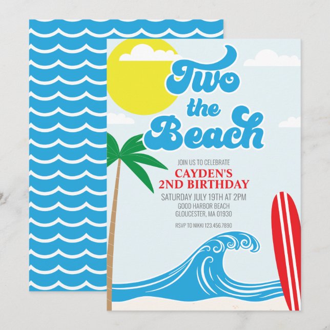 Two the Beach Surf Beach 2nd Birthday Invitation (Front/Back)