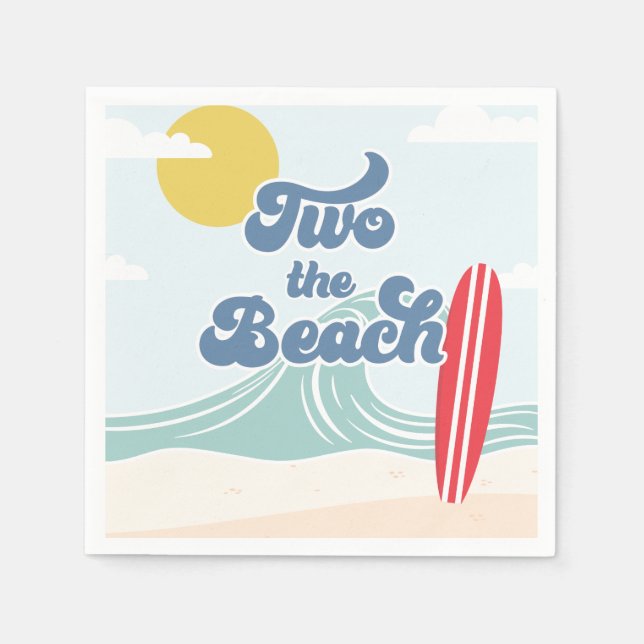 Two the Beach Surf Beach 2nd Birthday Napkin (Front)