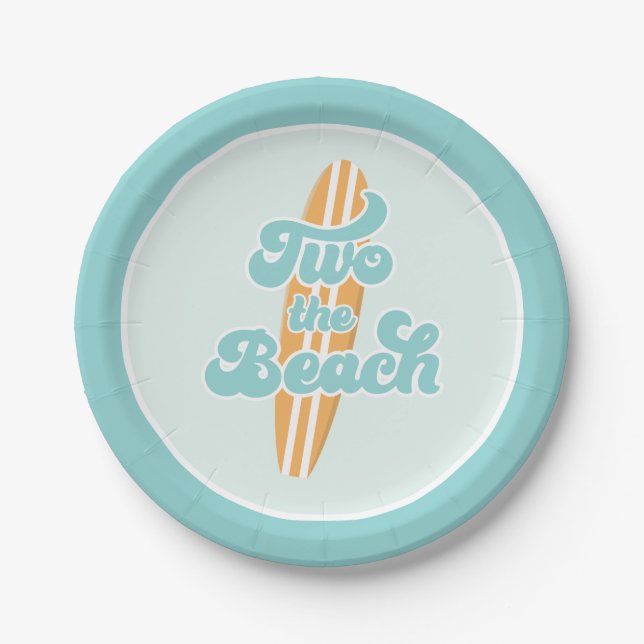 Two the Beach Surf Beach 2nd Birthday Paper Plates (Front)