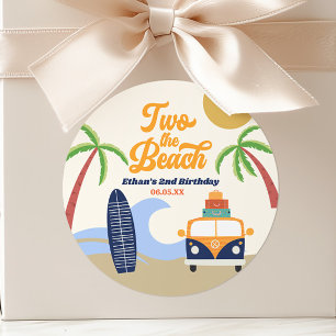 Two The Beach Surf Board 2nd Birthday Party Classic Round Sticker