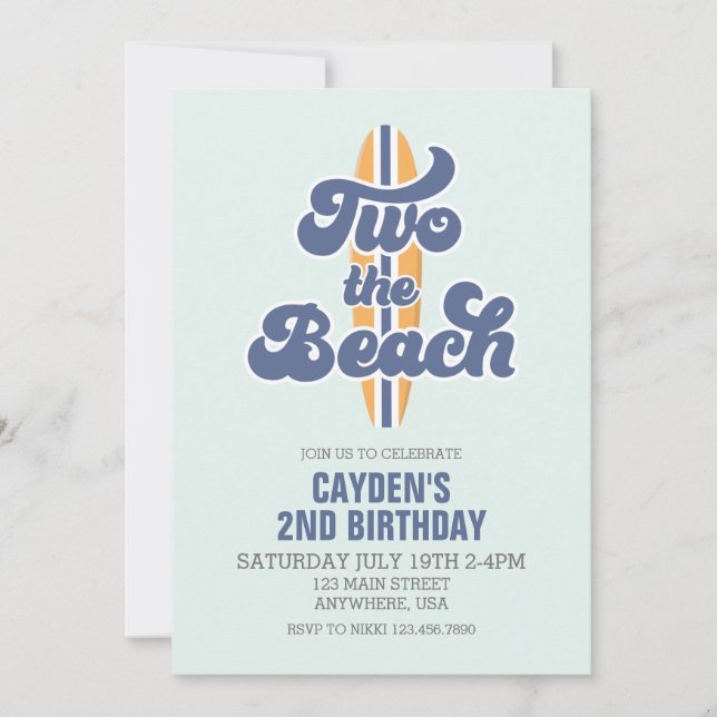 Two the Beach Surfboard Beach 2nd Birthday Invitation (Front)