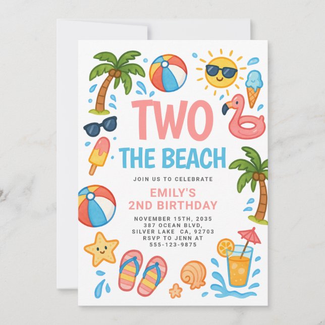 Two The Beach Tropical 2nd Birthday Party Invitation (Front)